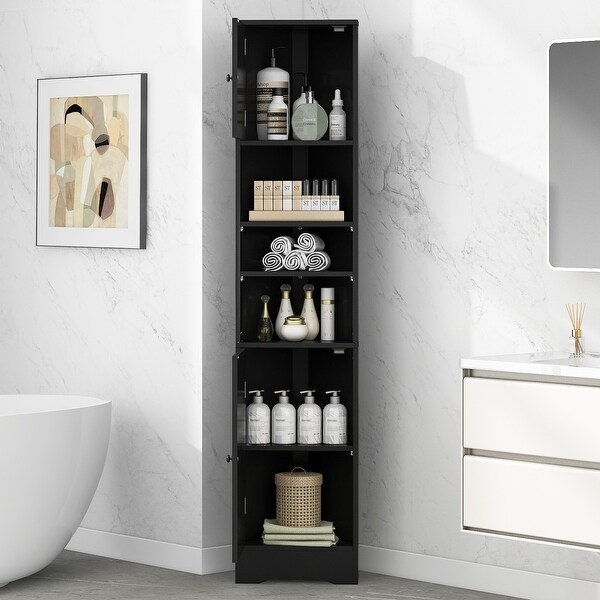 Corner Cabinet for Bathroom Bathroom Storage Cabinet with Adjustable Shelves Grey