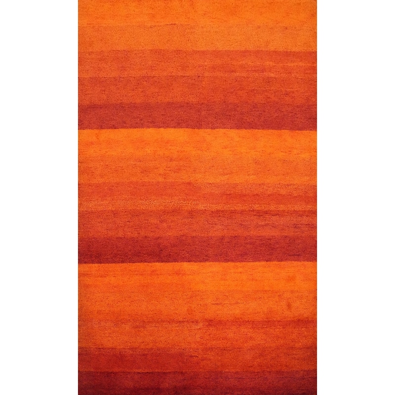 Hand Knotted Oriental 100% Wool Carpet Modern Stripe Oranges & Rust Gabbeh Area Rug - 7' 11'' X 5' 7''