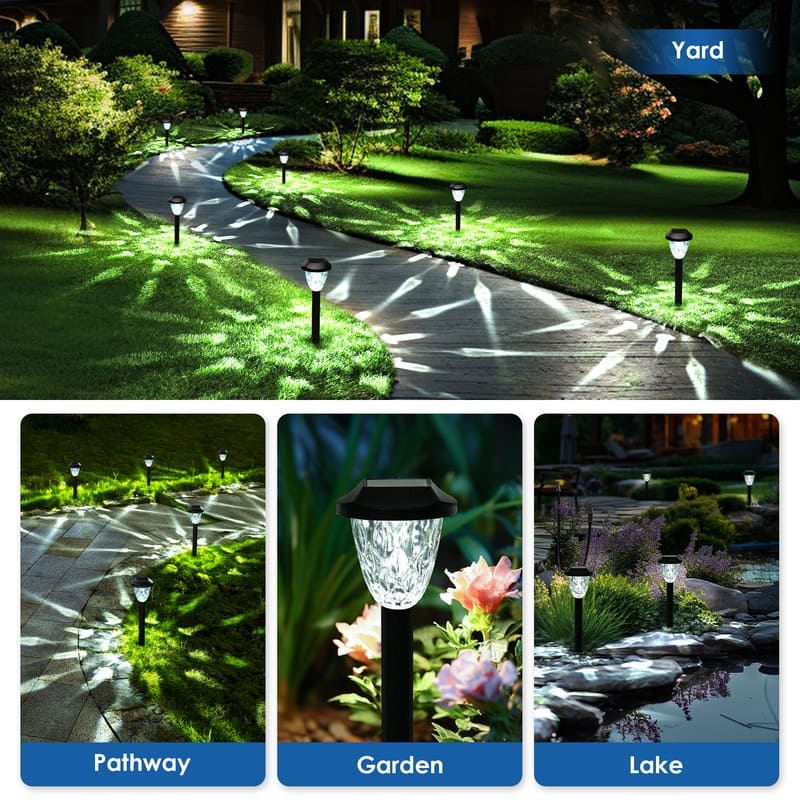 Solar Outdoor Lights, Bright Solar Pathway Lights, Waterproof Solar Lights, Cold White