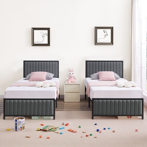 VECELO Twin Size Platform Bed Set of 2 for Kids Teens Heavy-Duty