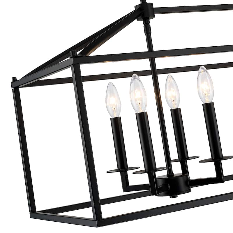 8-Light Pendant with Matte Black Finish and Steel Cage Shade