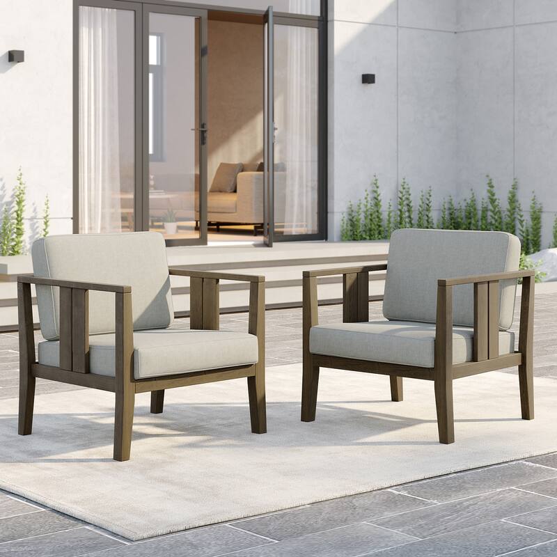 Outdoor Teak Solid Wood Patio Furniture Set Loveseat Armchair Table Collection - Two Accent Chairs - Naturalframe-Light Camel