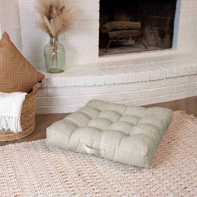 Sorra Home Indoor Textured Tufted Square Floor Pillow with Handle - 24 in x 24 in x 5 in - Angel Khaki