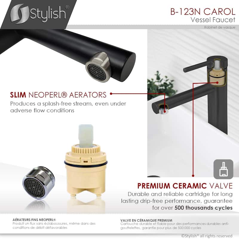 STYLISH Single Handle Bathroom Vessel Sink Faucet, Stainless Steel - Faucet Height: 11 5/8" Spout Height: 9 1/8"