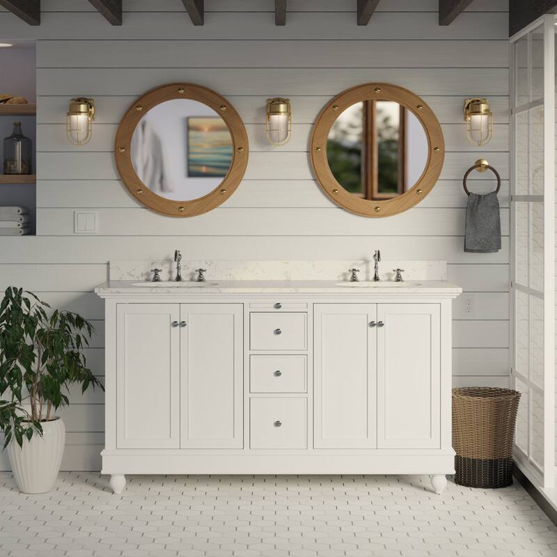 KitchenBathCollection Bella 60" Double Bathroom Vanity with Engineered Marble Top