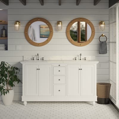 KitchenBathCollection Bella 60" Double Bathroom Vanity with Engineered Marble Top