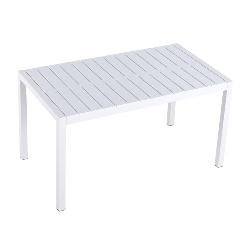 55" White Modern Rectangular Table, Indoor/Outdoor Multi-Purpose Dining Table