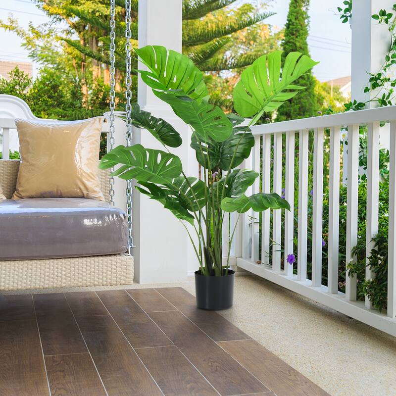 Gymax 2 Pack Artificial Monstera Deliciosa Tree 4ft Faux Plant w/ - See Details