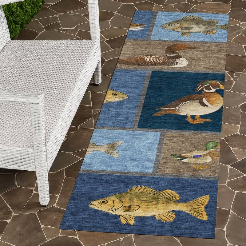 Machine Washable Indoor/ Outdoor Cabin Lodge Chantille Rug - Navy - 2'3" x 7'6"