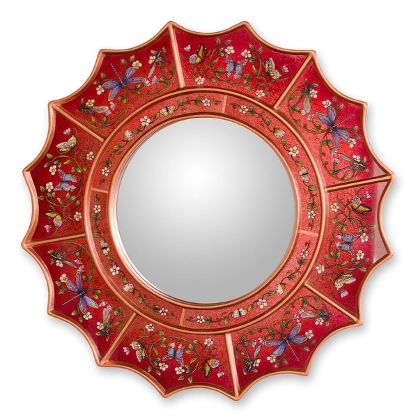 NOVICA Red Summer Radiance Reverse Painted Glass Mirror. Opens flyout.