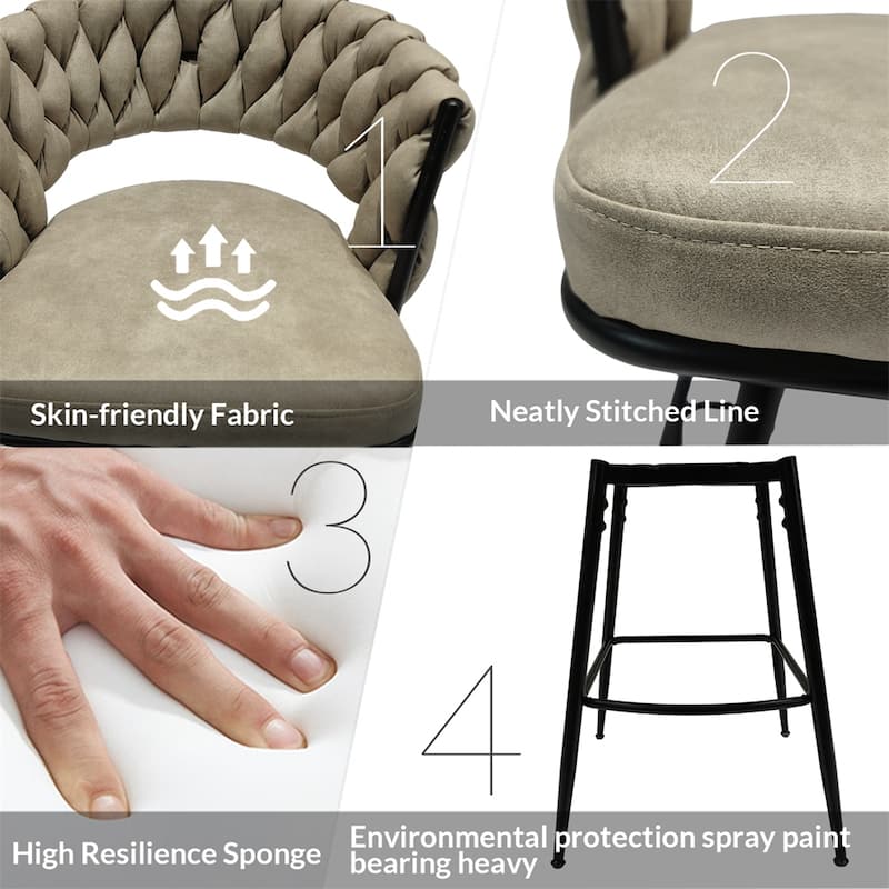 Swivel Upholstered Bar Stools with Back Footrest (Set of 2) - N/A
