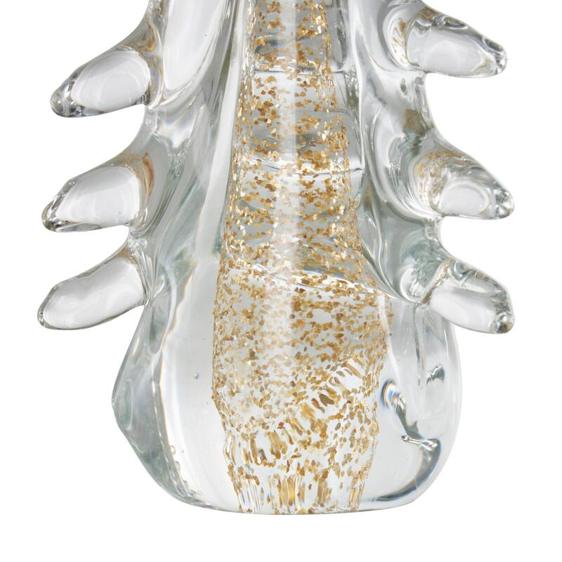 Glass Tree Dimensional Sculpture with Gold Flake Accents - Set of 3 Gold - Roche River Decor - 4"W x 4"L x 15"H