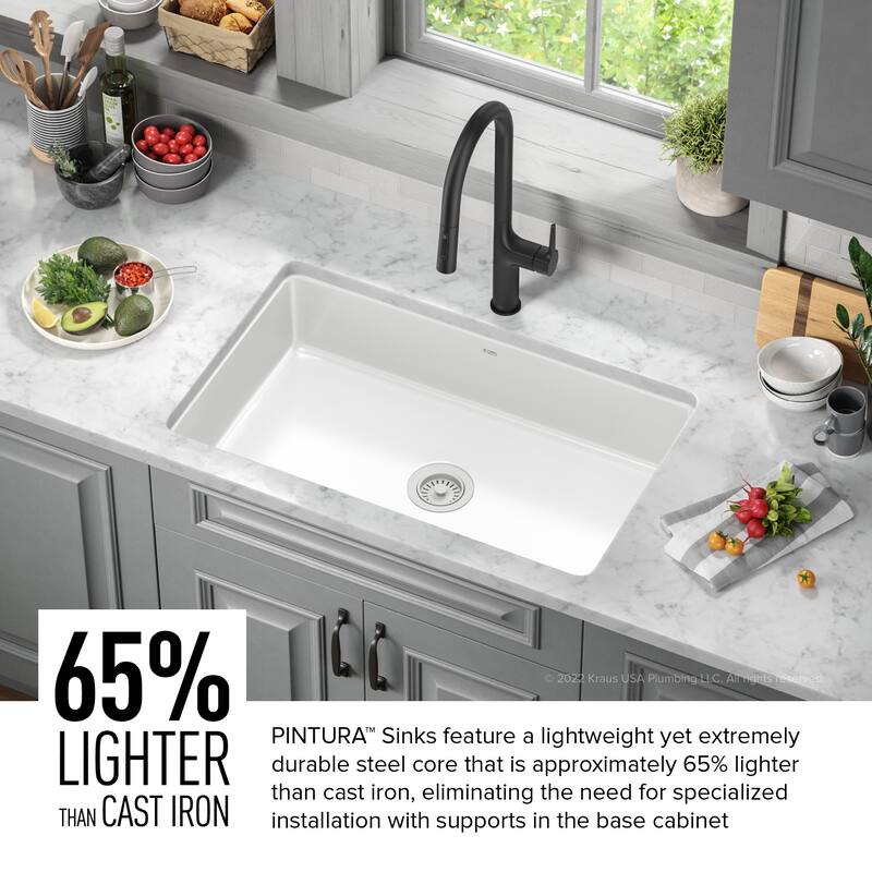 KRAUS Pintura Porcelain Enameled Steel Undermount Kitchen Sink