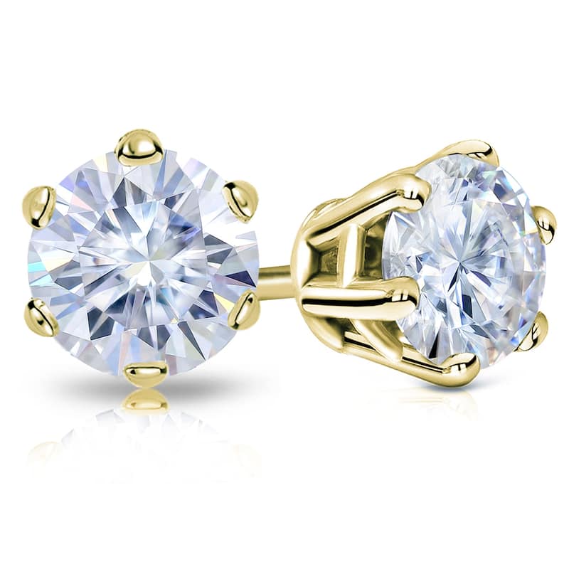 Auriya 3ctw Round Moissanite Stud Earrings 18k Gold - 7.4 mm
