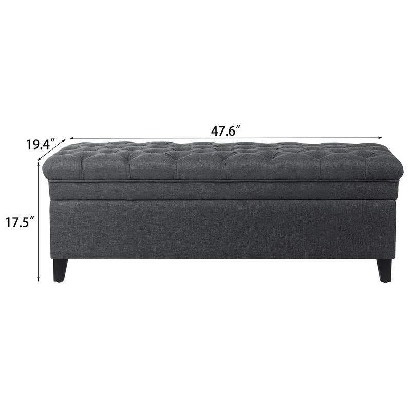 Adeco Linen Rectangle Storage Ottoman for Living Room Bedroom