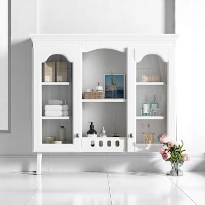 35" Wall-Mounted Bathroom Storage Cabinet with 2 Glass Doors, Adjustable Shelves for Toiletries and Essentials
