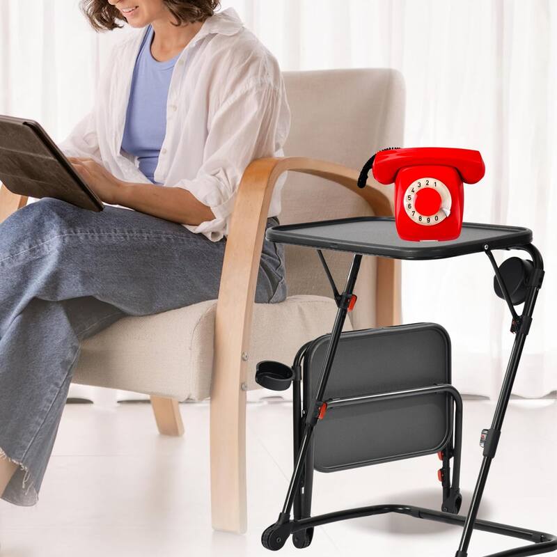 Foldable Table with Compact Design - for Home, Bathroom Easy Storage, Space-Saving (Black)