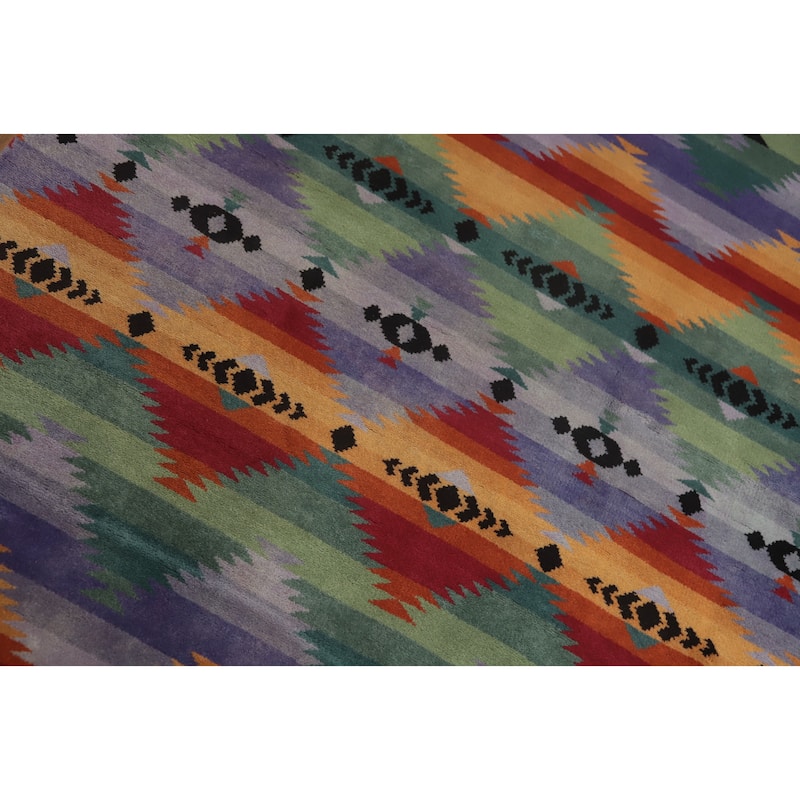 Hand-knotted Tribal Wool Multi-Colored Geometric Oriental Area Rug - 9' 0'' X 6' 1''