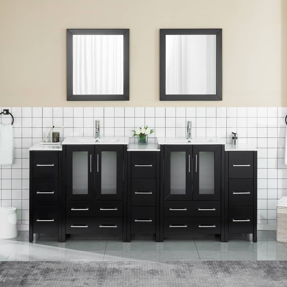 Vanity Art 84-Inch Double Sink Bathroom Vanity Set with Top and Free Mirrors - 84 X 18.1 X 35.8
