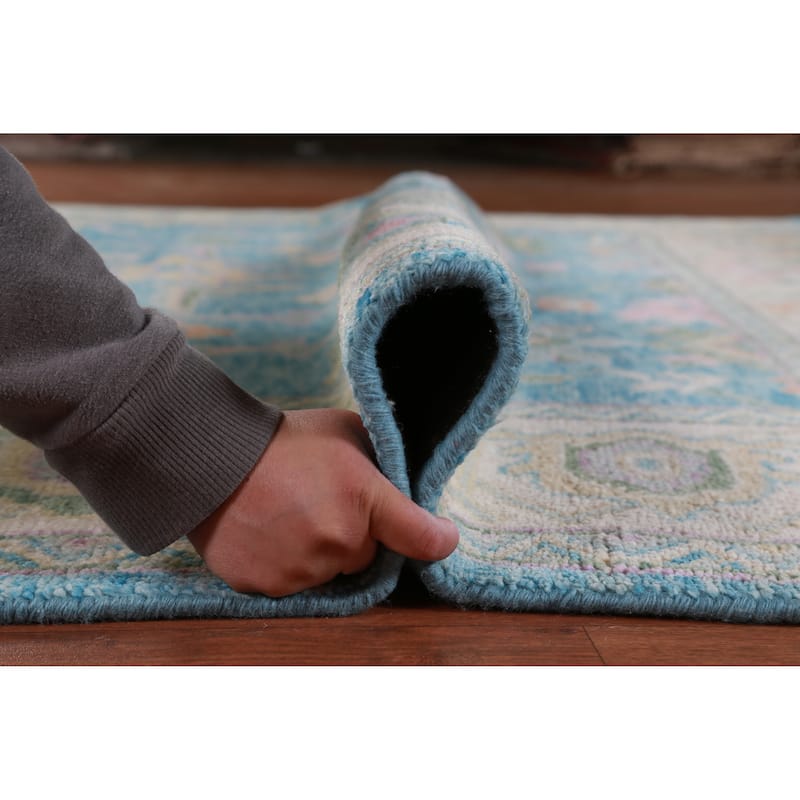 Hand Knotted Oriental 100% Wool Carpet Transitional All-Over Navy Blue & Blues Oushak Area Rug - 9' 8'' X 8' 0''