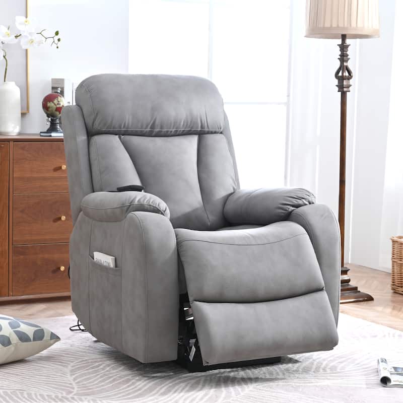 Grey Wide Seat Power Lift Recliner for Seniors with Remote Control, Side Pocket, and Adjustable Recline Options