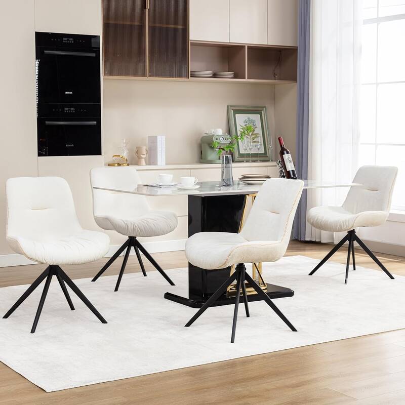 XINMICS Upholstered Dining Chairs Swivel Accent Armchairs - Set of 4 - White