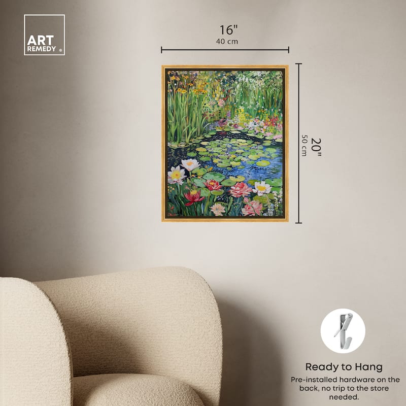 Art Remedy Impressionist Pond Framed Impressionism 1 Piece Canvas Wall Art /Monet And Van Gogh Inspired Art