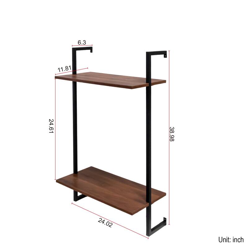 GDFStudio - Sara Industrial Wall-Mounted 3-Tier and 2-Tier Wood & Metal Floating Shelves