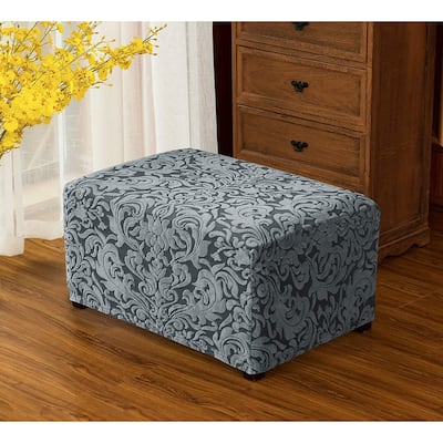 Subrtex Ottoman Covers Jacquard Damask Footstool Stretch Slipcover