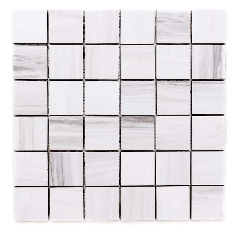 Soho 2x2 Matte Marble Look Porcelain Grid Mosaic Tile - Floor, Wall, Backsplash - 4 x 4 Sample - Silver