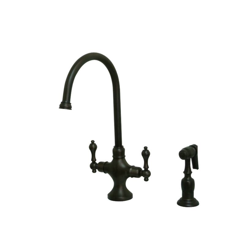 Vintage Two-Handle Kitchen Faucet with Brass Sprayer - Oil Rubbed Bronze