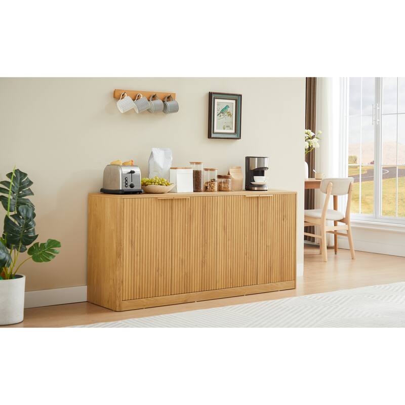 59" Modern Wood Accent Sideboard Cabinet with Shelf, 4-Door Natural Credenza Table with Storage
