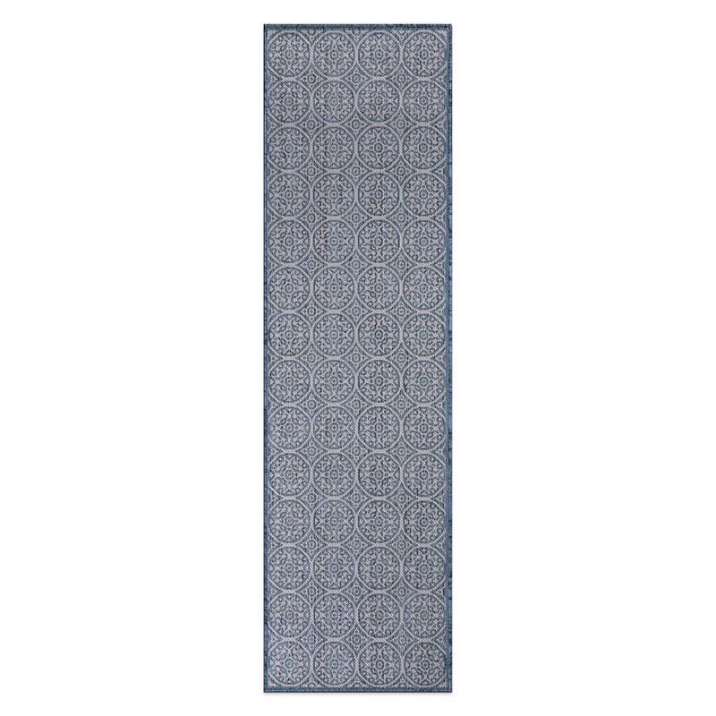 World Rug Gallery Transitional Floral Circles Textured Flat Weave Indoor/Outdoor Area Rug
