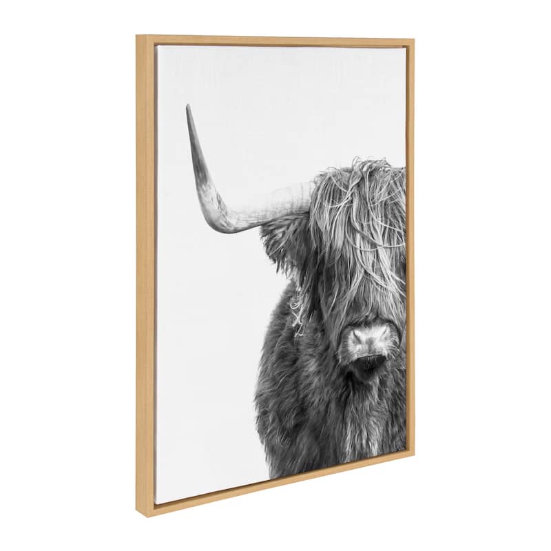 Kate and Laurel Sylvie BW Highland Cow 1 Framed Canvas by Amy Peterson - 23x33 - Natural
