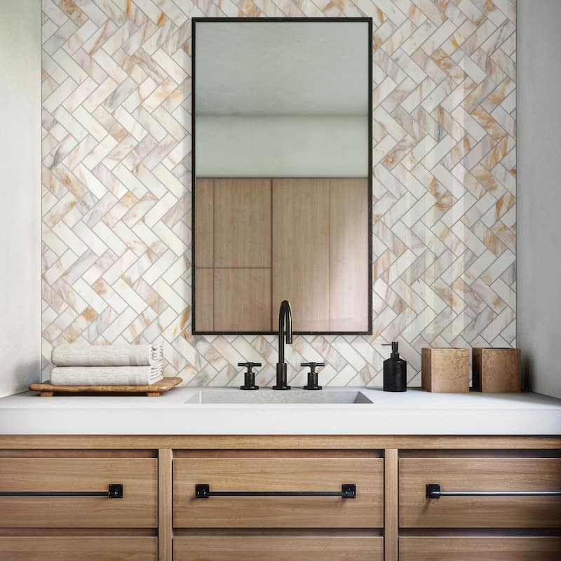 Daltile Gamma 2" x 6" Natural Stone Herringbone Wall and Floor Mosaic Tile (Set of 10)