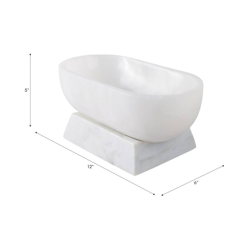 Stone Decorative Bowl Pedestal Base Polished Finish - 5" White - 12" x 6" x 5"