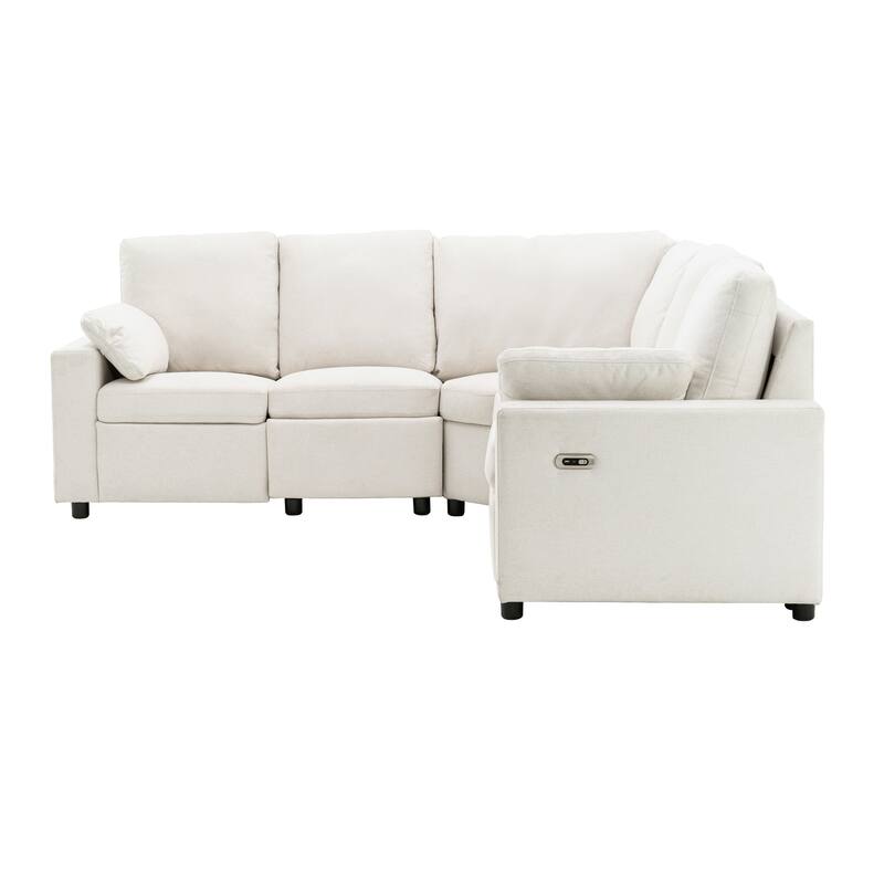 88.9" Linen Power Recliner Sectional Sofa with Storage Drawers
