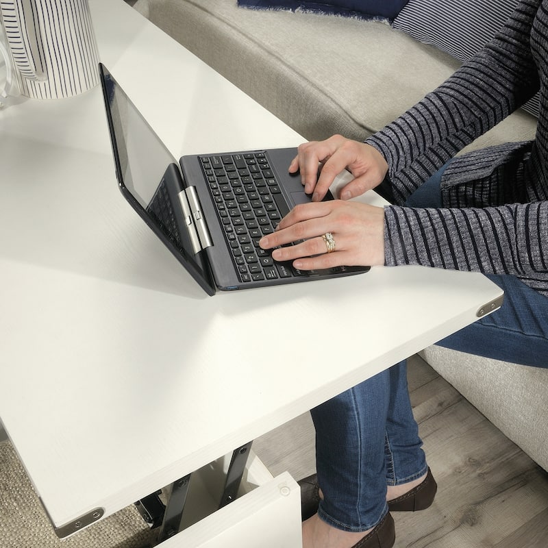 Wood Lift-Top Coffee Table with X metal legs, White/Brown - 39.21" L x 19.69" W x 18.78" H