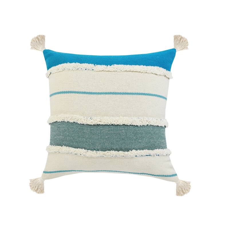 HomeRoots 20" X 20" Aqua Jade Turquoise And White 100% Cotton Striped Zippered Pillow