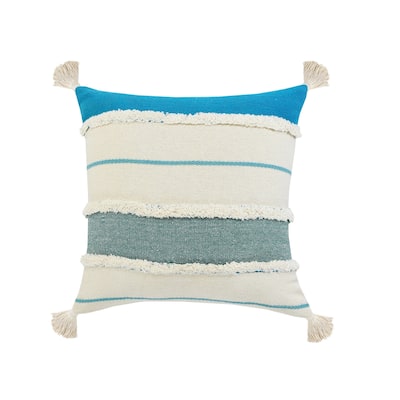 HomeRoots 20" X 20" Aqua Jade Turquoise And White 100% Cotton Striped Zippered Pillow
