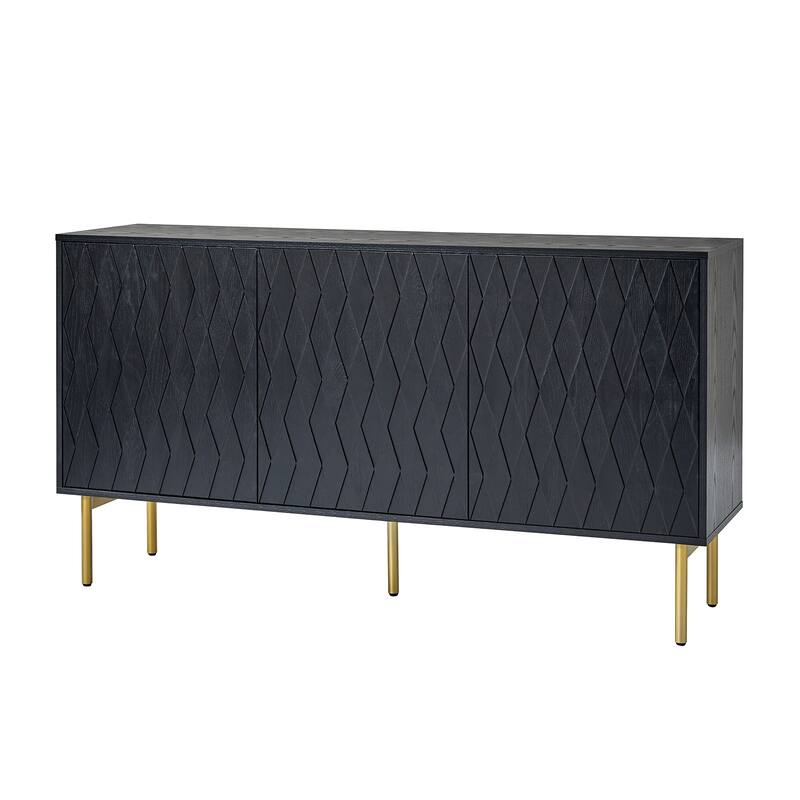 Petter Modern Diamond-shaped 60"Wide 3 Door Sideboard with Adjustable Shelves and Golden Metal Legs by HULALA HOME
