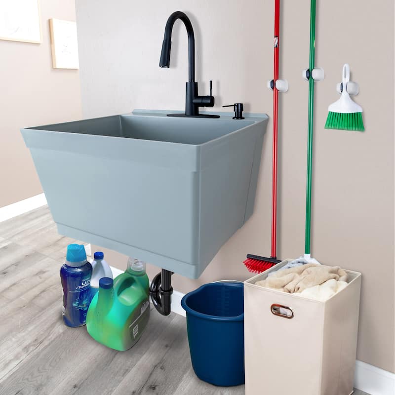 TEHILA 19-Gallon Wall-mounted Utility Sink 22.88 in. W Laundry Tub with Pull-down Faucet