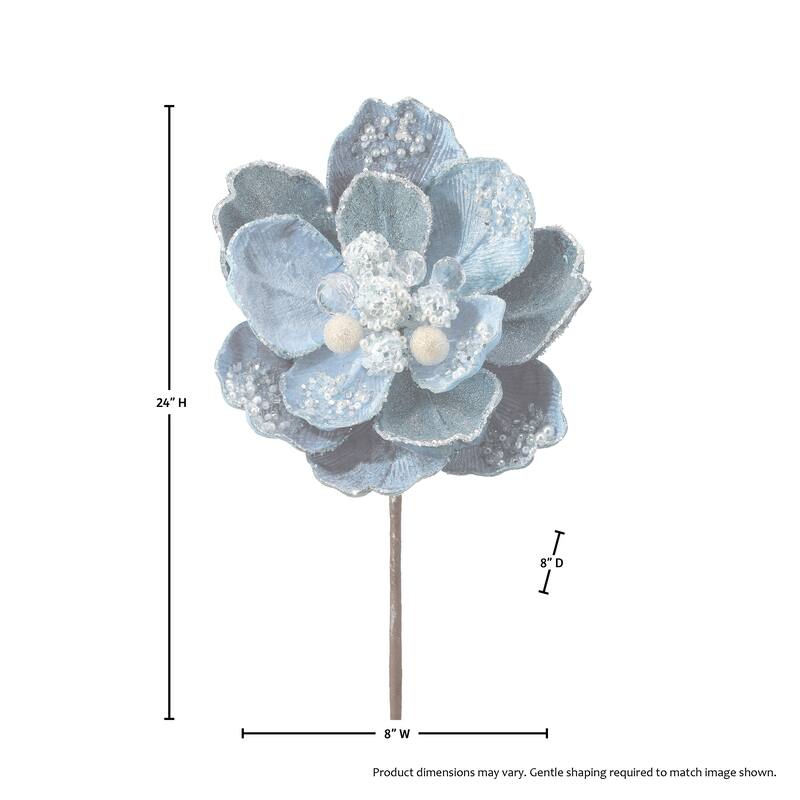 24" Iced With Jewel Encrusted Magnolia Stem