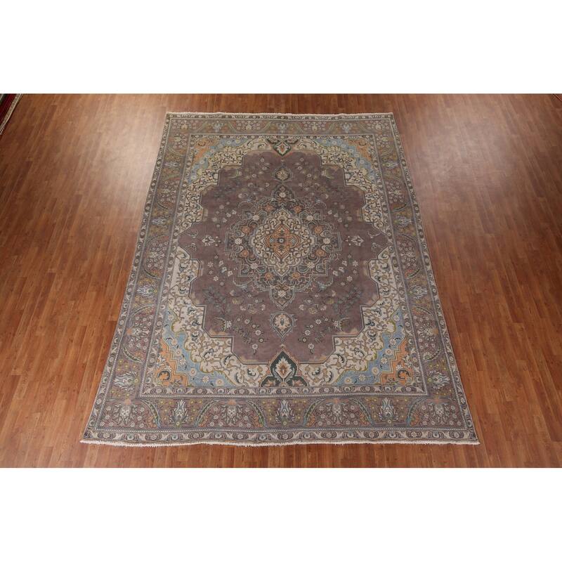 Tabriz Persian Vintage Area Rug Living Room Handmade Wool Carpet - 9'3" x 12'9"
