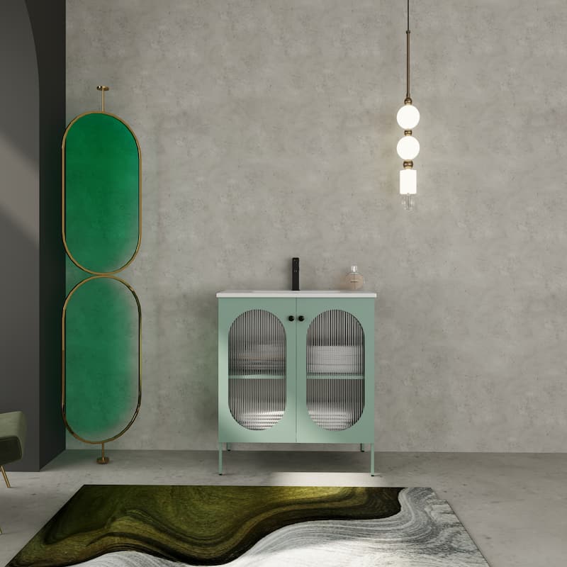 30 Inch Freestanding Bathroom Vanity With Ceramic SInk - Mint Green
