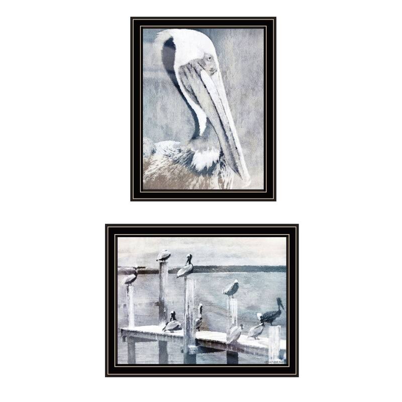 Trendy Decor 4U "Pelican's on Pier" Printed Framed Wall Art by Bluebird Barn - Black - 14 x 18