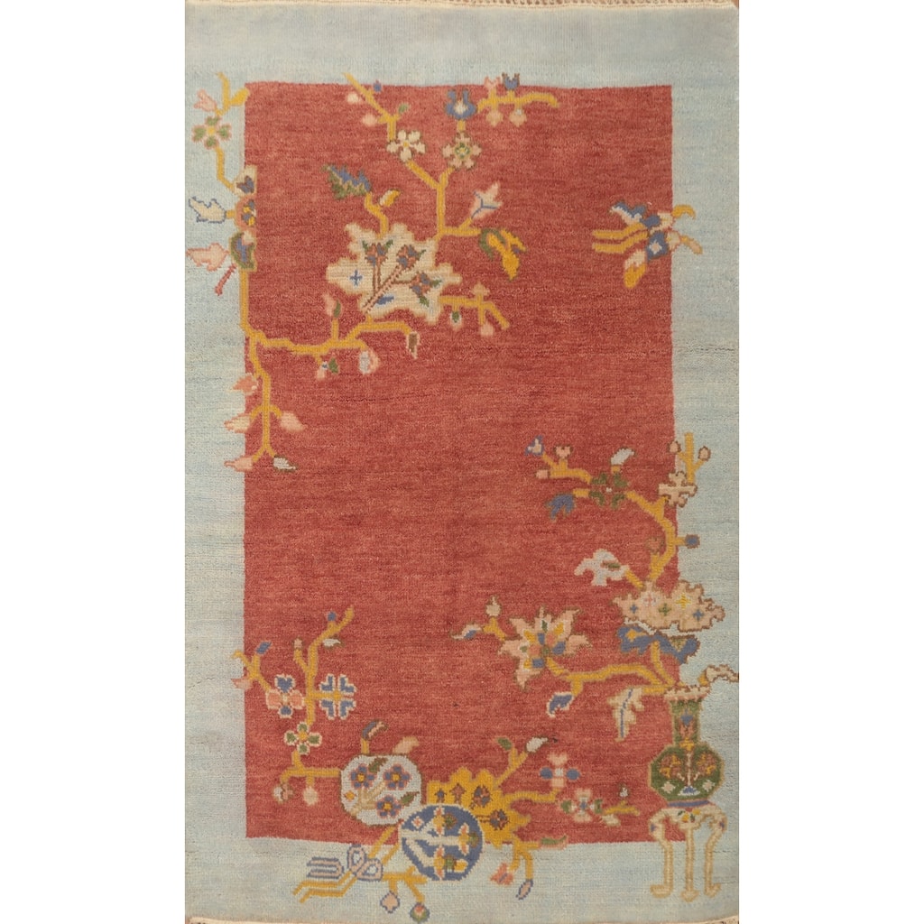 Hand-knotted Traditional Wool Orange Floral Area Rug Oriental Carpet - 5' 10'' X 4' 0''
