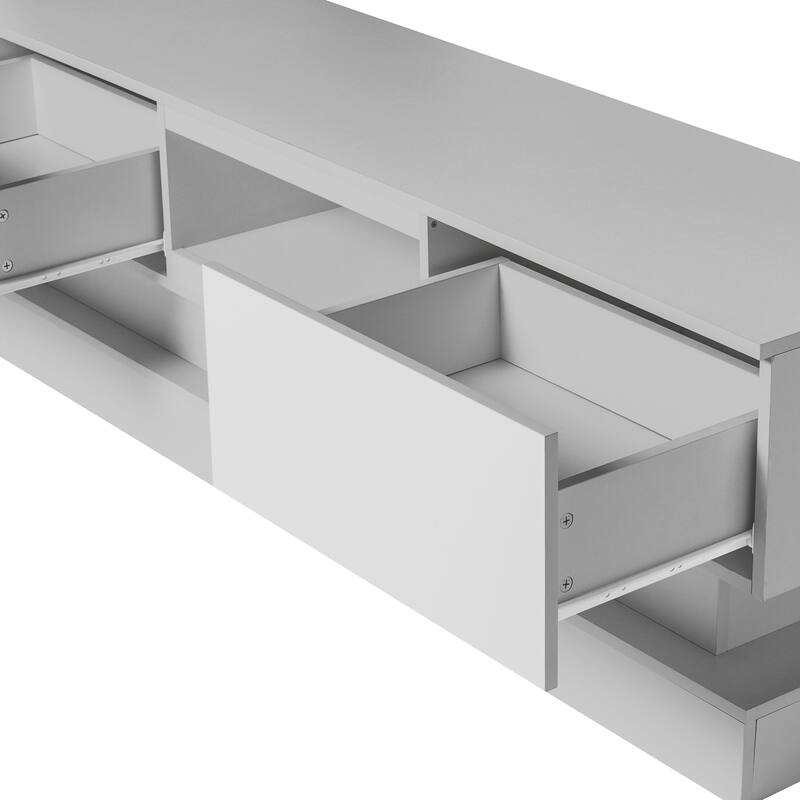 LED TV Stand Entertainment Center with Open Shelves and Storage Drawers
