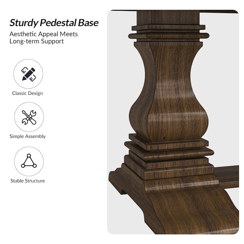 Pawel 86" Farmhouse Double Pedestal Dining Table with Two Built-in Divided Drawers by HULALA HOME