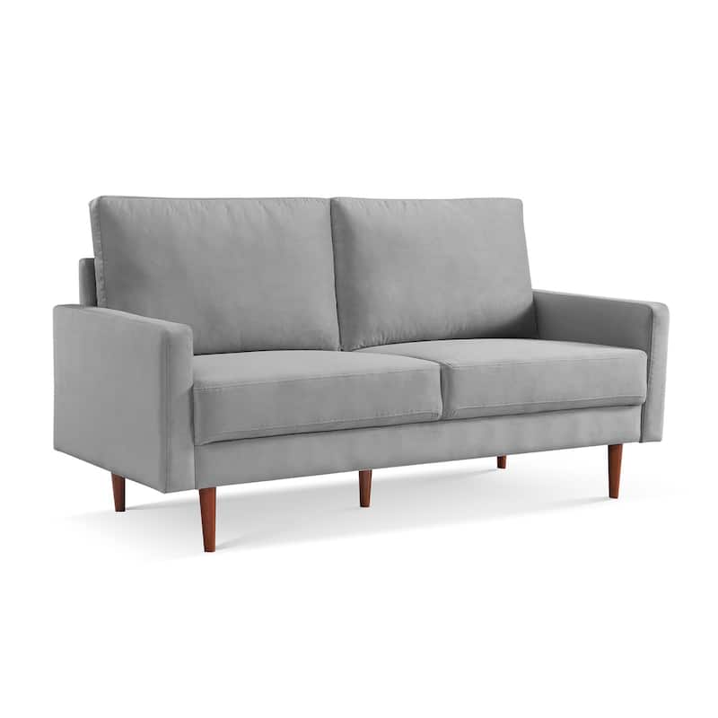 HomeRoots 69" Gray Velvet Sofa With Dark Brown Legs - 69